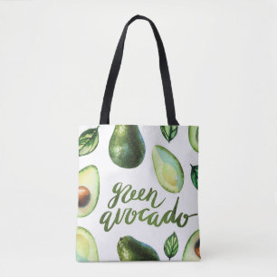 Bolsa Tote Aquarela Verde Avocado Caligrafia Moderna