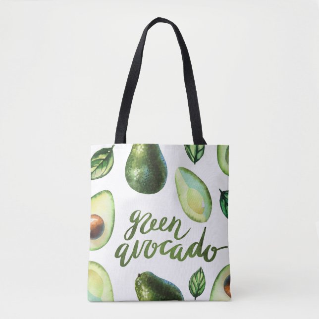 Bolsa Tote Aquarela Verde Avocado Caligrafia Moderna (Frente)