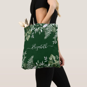 Bolsa Tote Aquarela Verde Botânico Sage Ferns Ivy Green