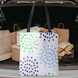 Bolsa Tote Aquarela Verde Naval Azul Claro Pétala de Flor