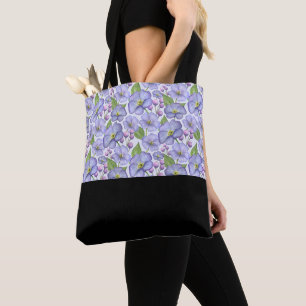 Bolsa Tote Aquarela Violetas Roxas & Padrão Floral