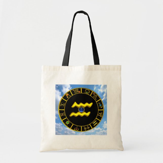 Bolsa Tote AQUARIUS/DOURADO ZODIAC ANIVERSÁRIO Astrologia JEW (Frente)