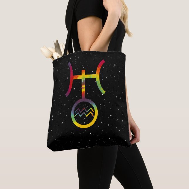 Bolsa Tote Aquarius Uranus - Símbolo Planetário Starry Tie Dy (Close Up)