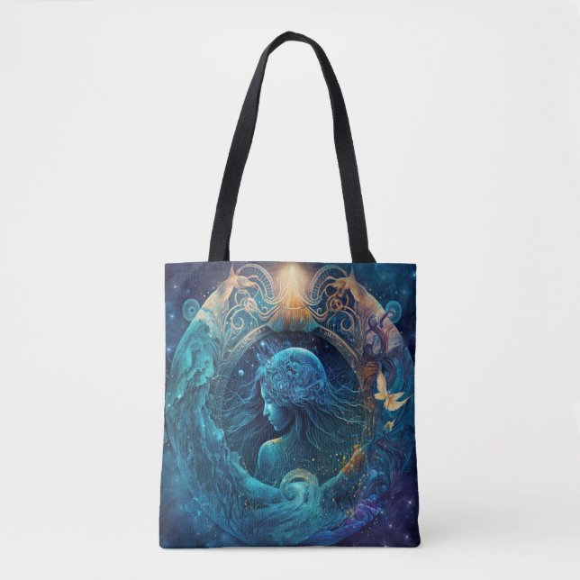 Bolsa Tote Aquarius Zodiac - Sinal Watercolor Design (Frente)