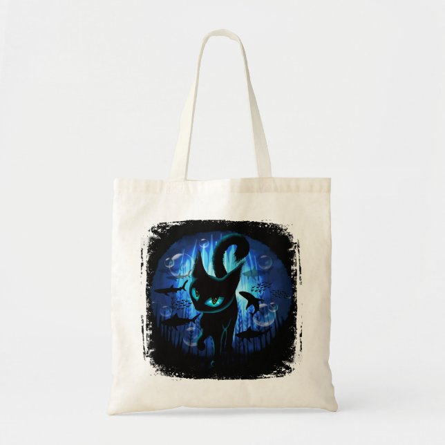Bolsa Tote Aquático - Gato Surreal na Fantasia do Oceano Prof (Frente)