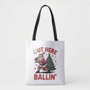 Bolsa Tote Aqui fora Santa jogando baseball de Natal