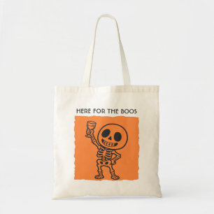 Bolsa Tote Aqui para os Boos Canvas Divertido de Esqueleto de