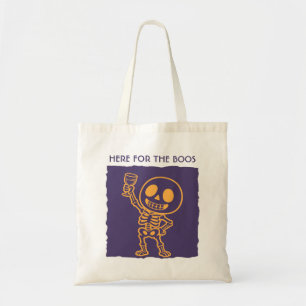 Bolsa Tote Aqui para os Boos Canvas Divertido de Esqueleto de