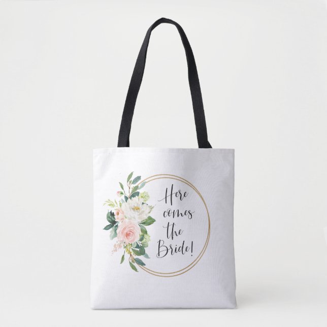 Bolsa Tote Aqui vem a cor-de-rosa-branca (Frente)