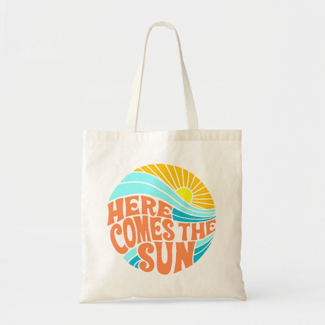 Bolsa Tote Aqui vem o Sol Tee, Estilo Retro, Estilo Hippie (Frente)
