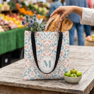 Bolsa Tote Arabesco Terroso   Letra Personalizada em Mosaico 
