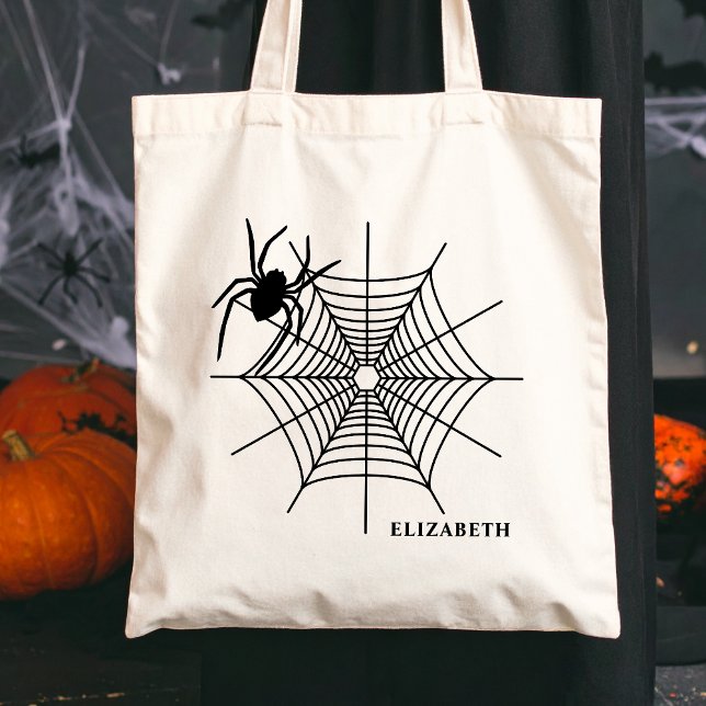 Bolsa Tote Aranha E Aranha Com Nome Halloween Simples (Disclaimer: This image is a digital mockup.)