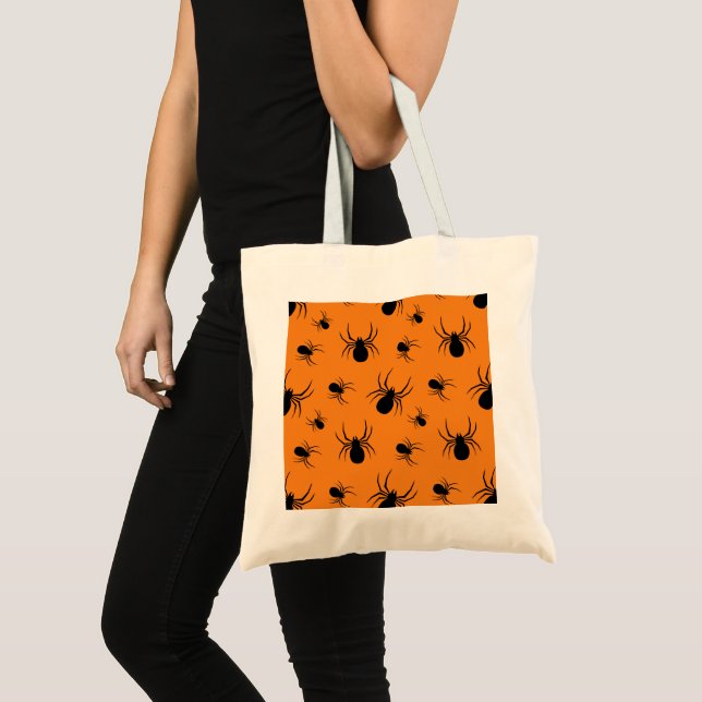 Bolsa Tote Aranha padrão de Halloween Preto e Laranja (Frente (produto))
