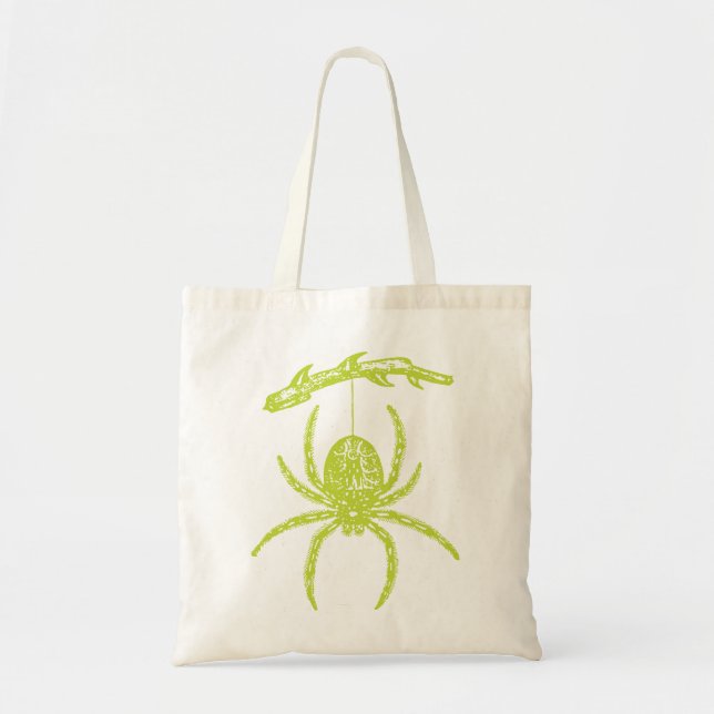 Bolsa Tote Aranha Verde Prendendo-se de Ramificação (Frente)
