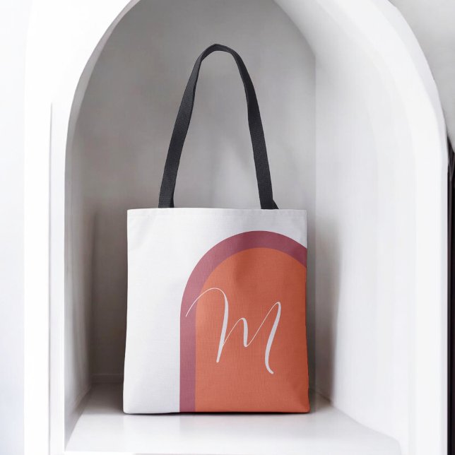 Bolsa Tote Arca magenta na moda Coral com Monograma (Personalize this stylish tote with your monogram initial.)