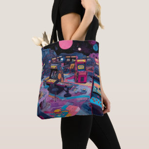Bolsa Tote Arcade Retro Futurista no Espaço Exterior