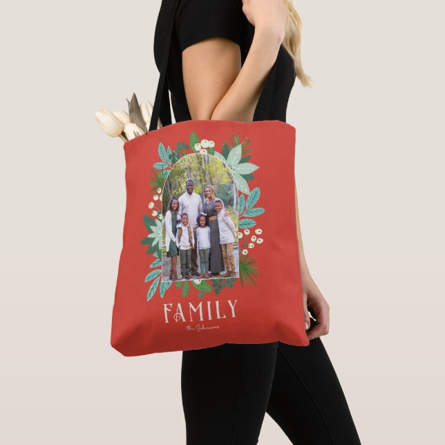 Bolsa Tote Arch Frame Red Floral Feliz Foto de Natal (Close Up)