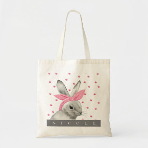 Bolsa Tote Arco bonito do rosa do coelho personalizado