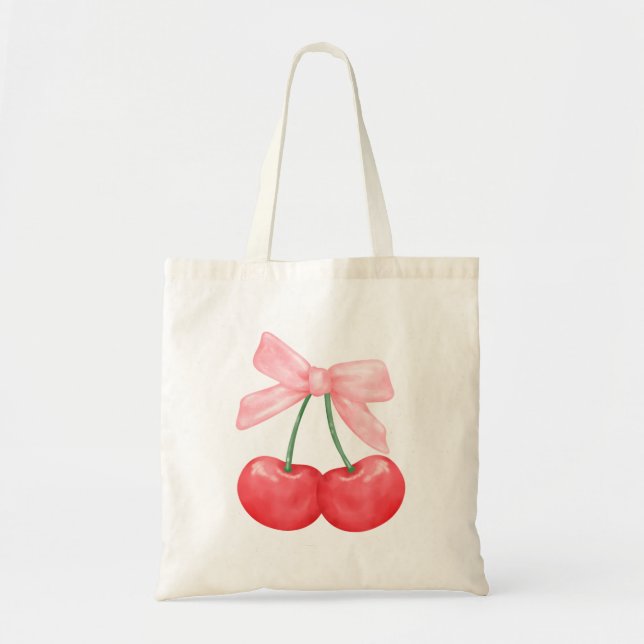 Bolsa Tote Arco Coquette - Simples Cerejas De Menina Rosa (Frente)