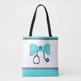 Bolsa Tote Arco do estetoscópio Teal e Branco