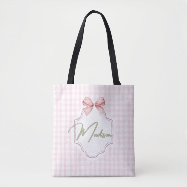 Bolsa Tote Arco do Madison Baby Girl Personalizado &Gingham (Frente)