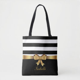 Bolsa Tote Arco ELEGANTE Dourado, faixa preta, faixa preta