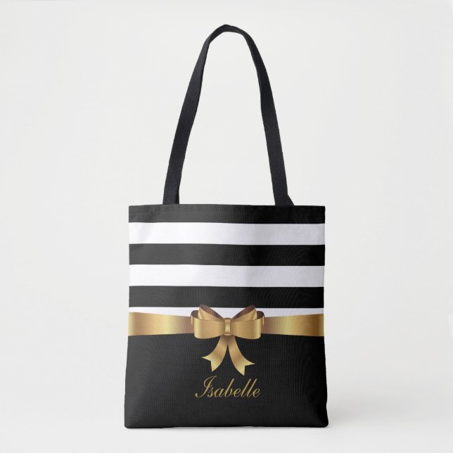 Bolsa Tote Arco ELEGANTE Dourado, faixa preta, faixa preta (Frente)