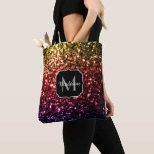 Bolsa Tote Arco-íris amarelo vermelho roxo brilhos Monograma