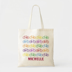 Bolsa Tote Arco-Íris Bicicleta Nome do Ciclista Personalizado