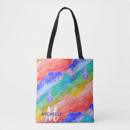 Bolsa Tote Arco-íris Brilhante & Glitter Falso de Ágata Doura