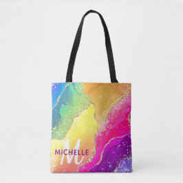 Bolsa Tote Arco-íris Brilhante & Monograma de Ágata com Brilh