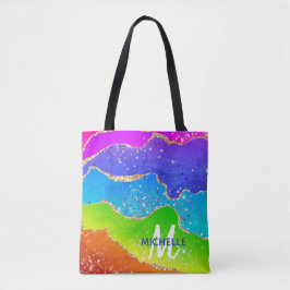 Bolsa Tote Arco-íris Brilhante & Monograma de Ágata Falsa Bri