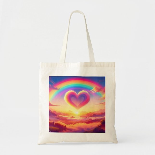 Bolsa Tote Arco-íris Colorido & Coração (Frente)