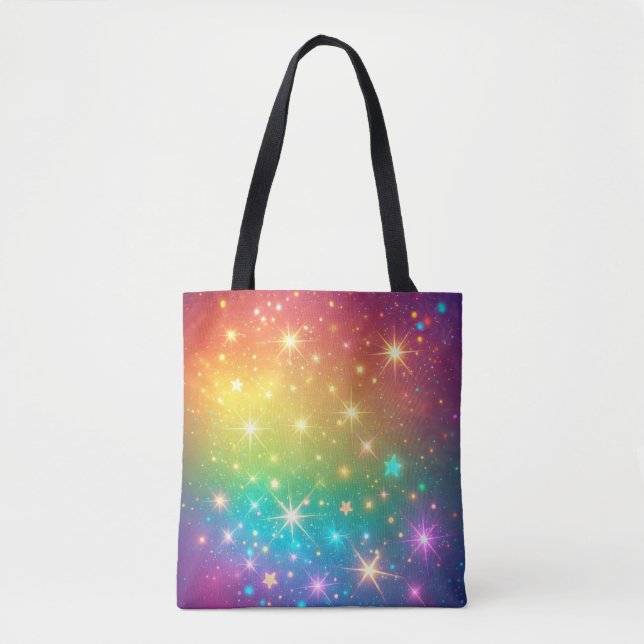 Bolsa Tote Arco-íris colorido estrela espaço (Frente)