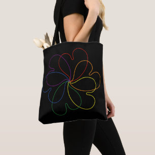 Bolsa Tote Arco-íris Colorido sobre flor Negra do coração