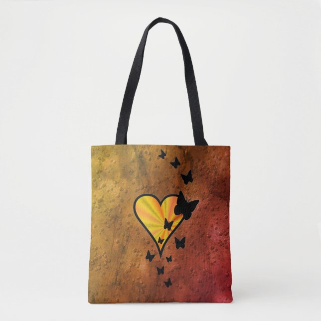 Bolsa Tote Arco-Íris Coração e Borboleta (Frente)