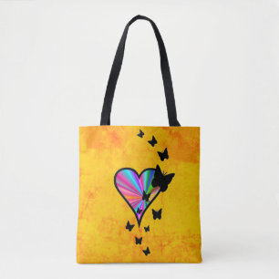 Bolsa Tote Arco-Íris Coração e Borboleta