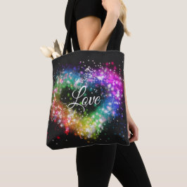 Bolsa Tote Arco-íris cores spray pintura brilhando coração
