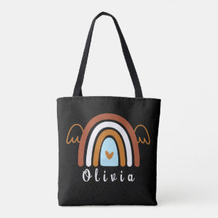 Bolsa Tote Arco-íris Cute Boho com Nome Personalizado