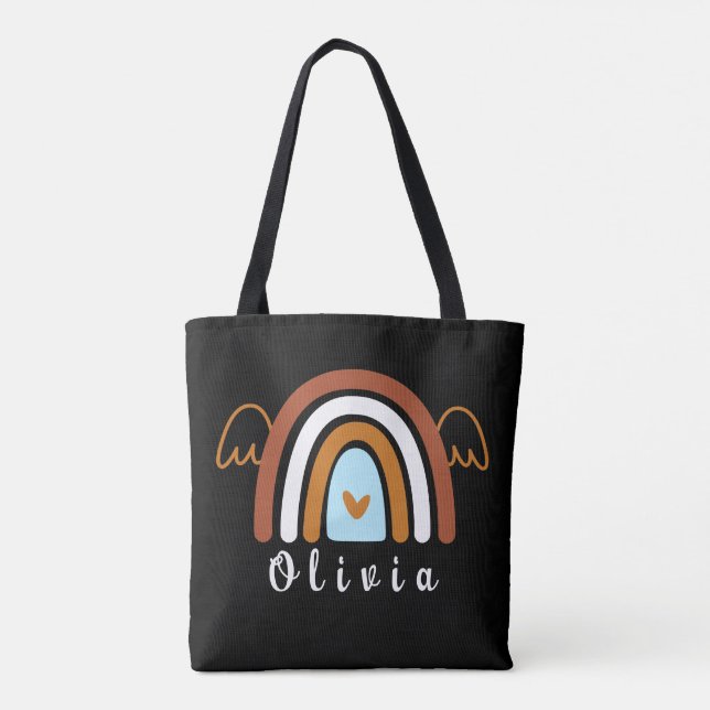 Bolsa Tote Arco-íris Cute Boho com Nome Personalizado (Verso)