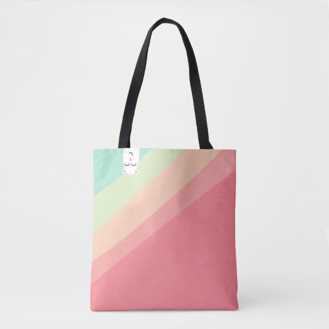 Bolsa Tote Arco-Íris Cuto a Rosa, Laranja e Verde (Frente)
