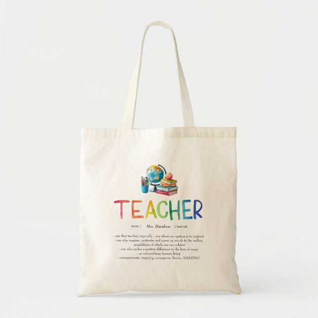 Bolsa Tote Arco-íris de Aquarela Moderna Obrigada Professora  (Frente)