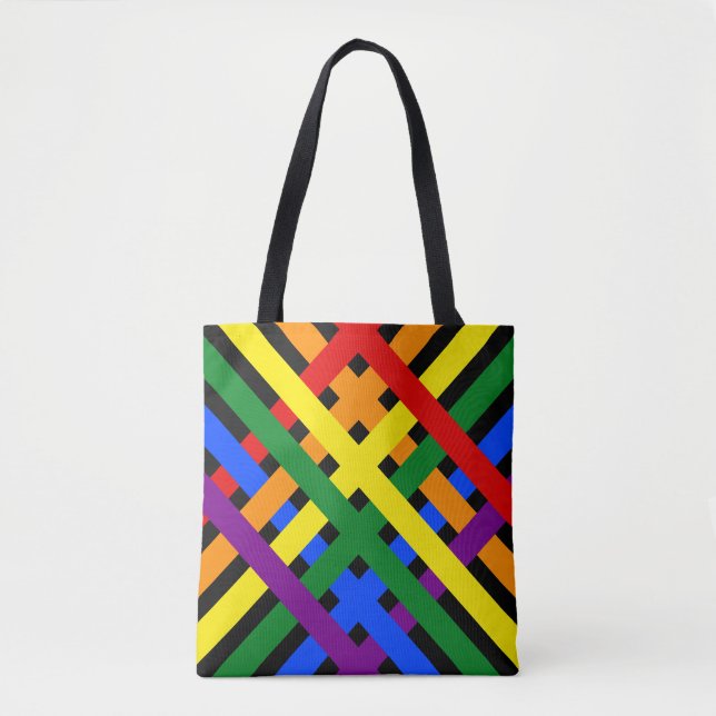 Bolsa Tote Arco-Íris Diagonal Colorido - Traços Cruzados (Frente)
