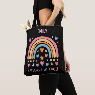 Bolsa Tote Arco-Íris e Coração Inspiracionais Personalizados