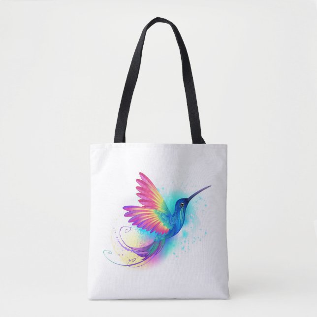 Bolsa Tote Arco-Íris Exótico Hummingbird (Frente)