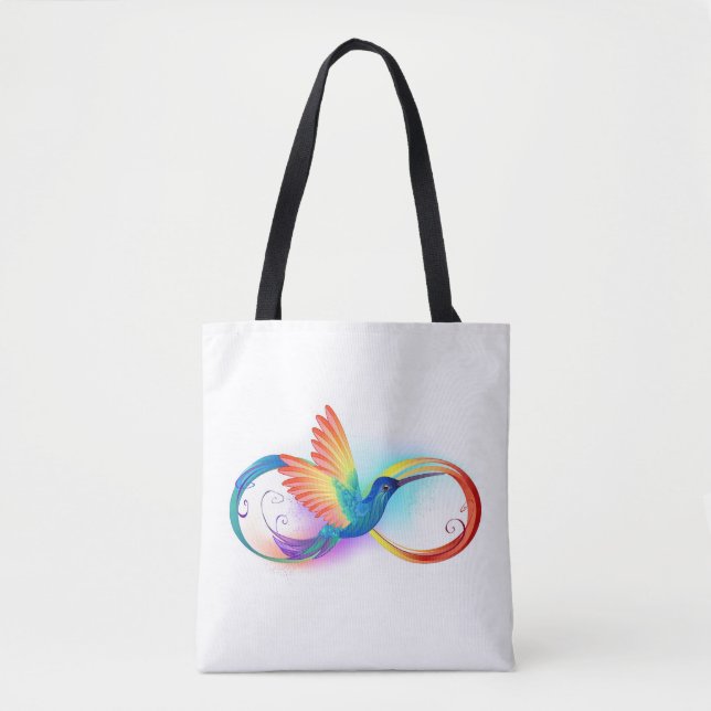Bolsa Tote Arco-íris Hummingbird com símbolo Infinito (Frente)