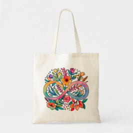 Bolsa Tote Arco-Íris Infinito Flores de Aquarela Autismo