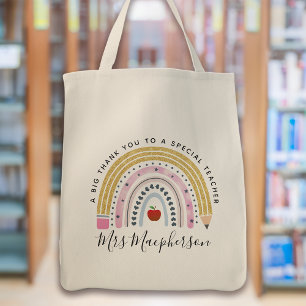 Bolsa Tote Arco-Íris Lápis Professor Obrigado Presente
