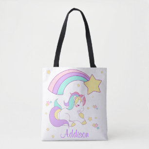 Bolsa Tote Arco-Íris Mágico Personalizado em Cute Unicórnio