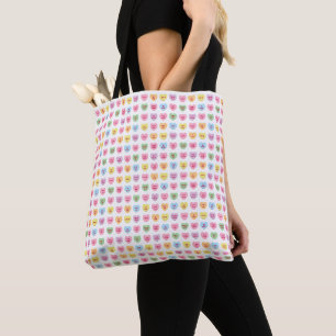 Bolsa Tote Arco-íris pastel giro e giro, pequenos corações de